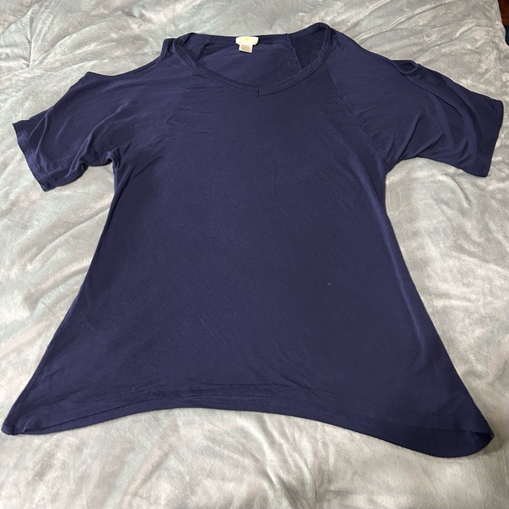 Neon Soul Blue Cold Shoulder Top Size M | Soft Stretch Tunic Blouse